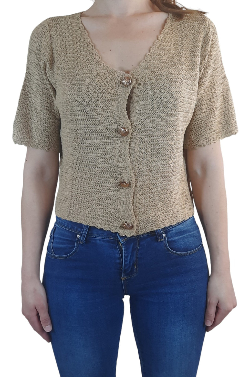 maglia crochet beige