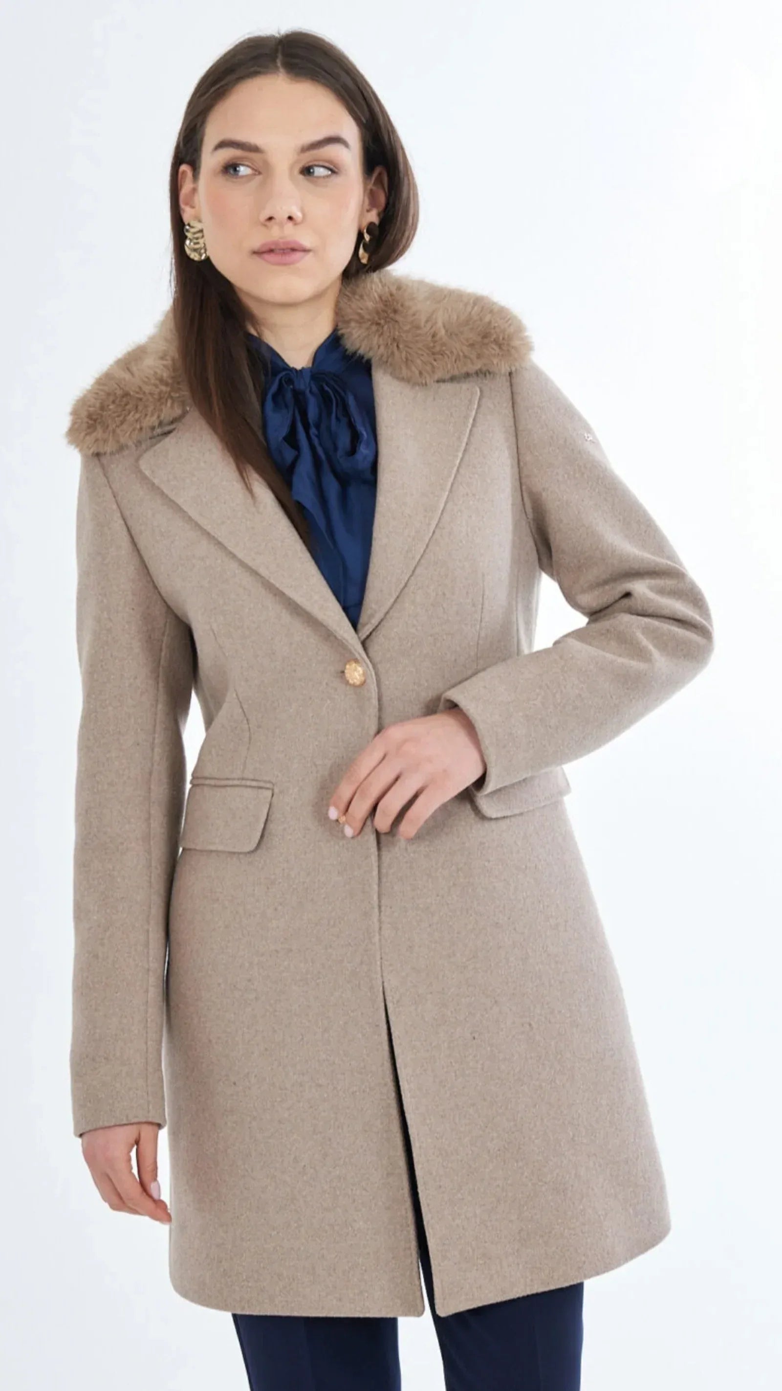 Cappotto donna yeszee in misto lana con collo removibile - Identity Look