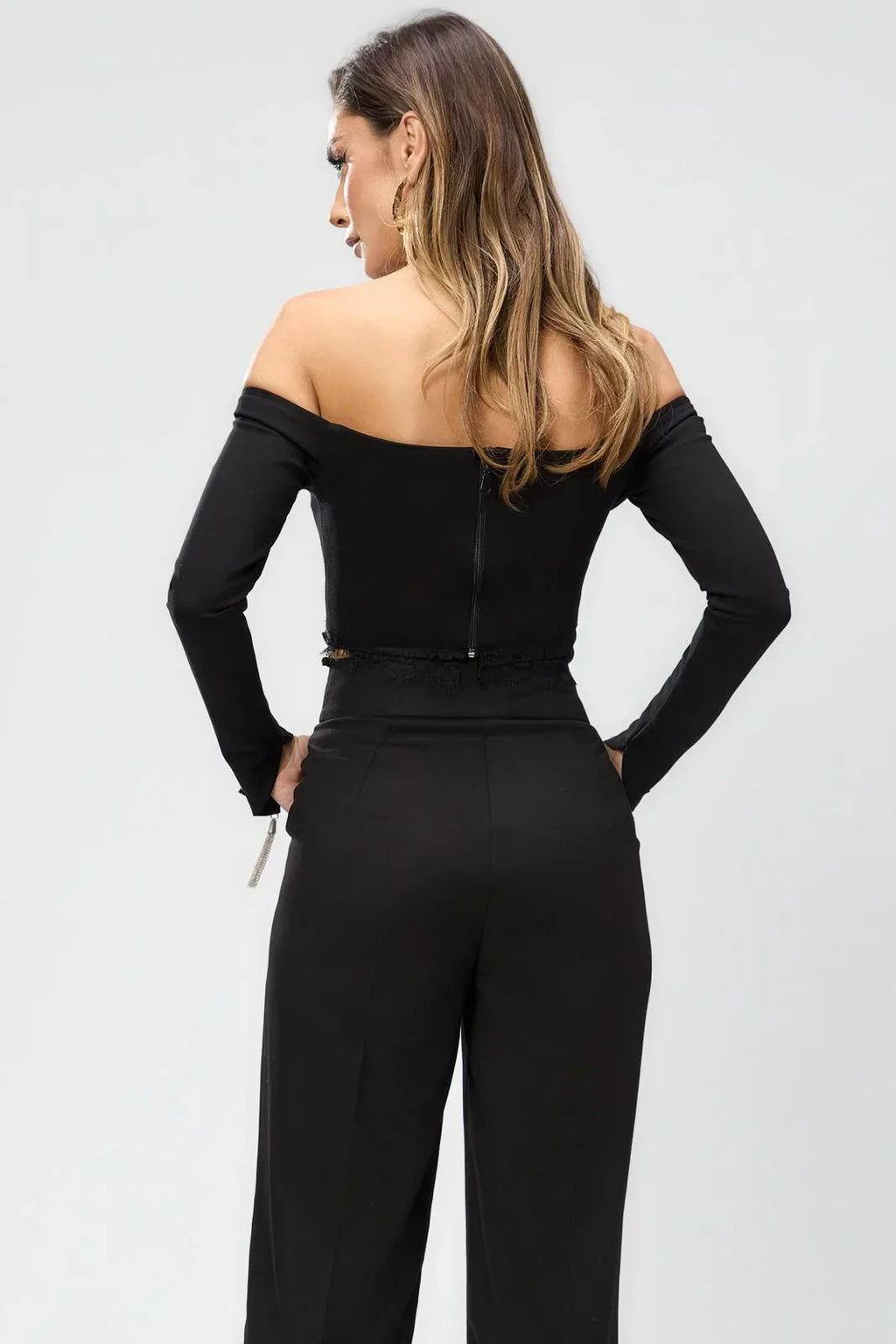 pantalone vita alta elegante con inserto oro - Identity Look