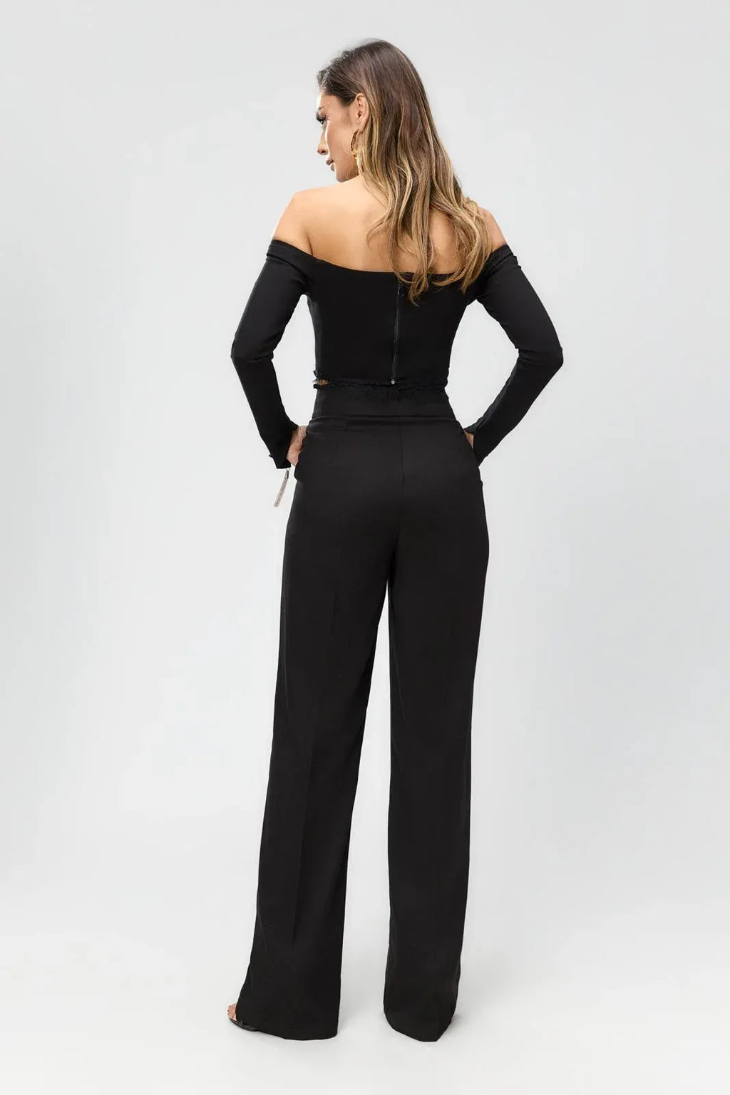 pantalone vita alta elegante con inserto oro - Identity Look