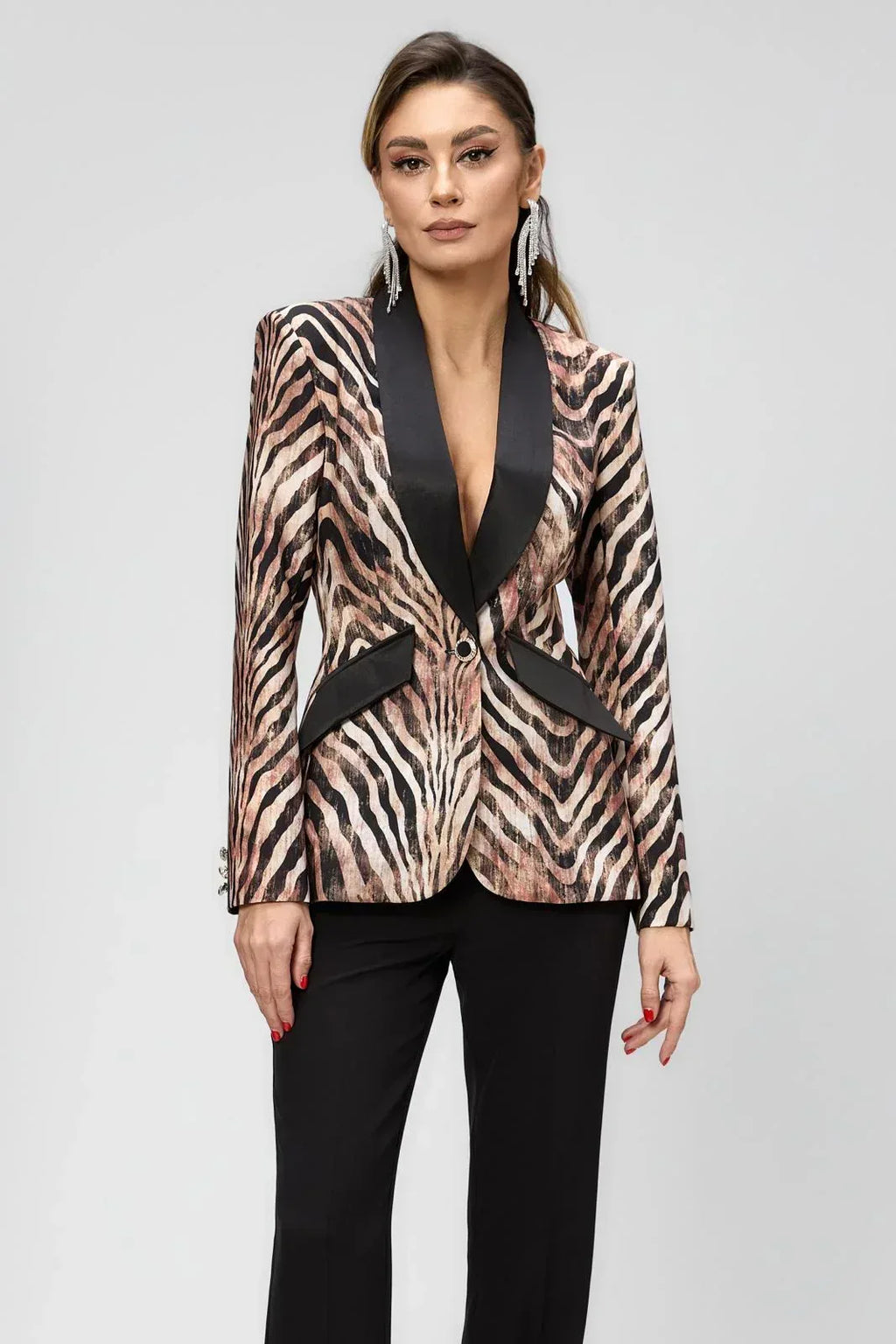 tailleur elegante nero e animalier - Identity Look