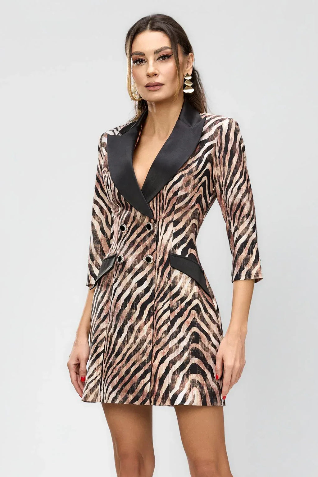 abito blazer elegante nero e animalier - Identity Look