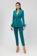 Tailleur elegante ottanio con piume - Identity Look