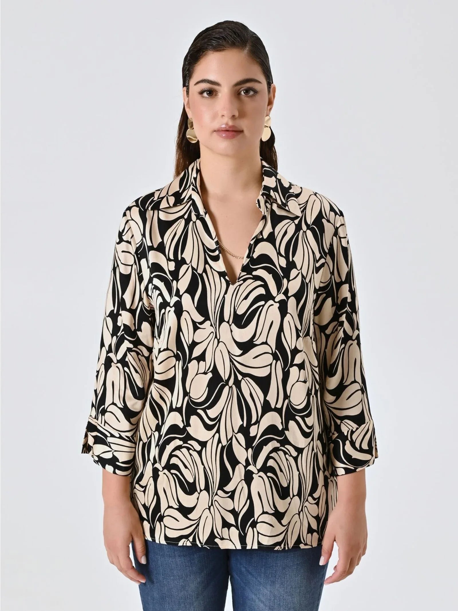 rinascimento blusa curvy stampa black e white - Identity Look