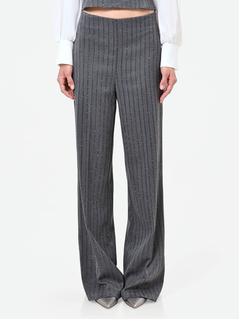 Rinascimento pantalone gessato grigio con paillettes