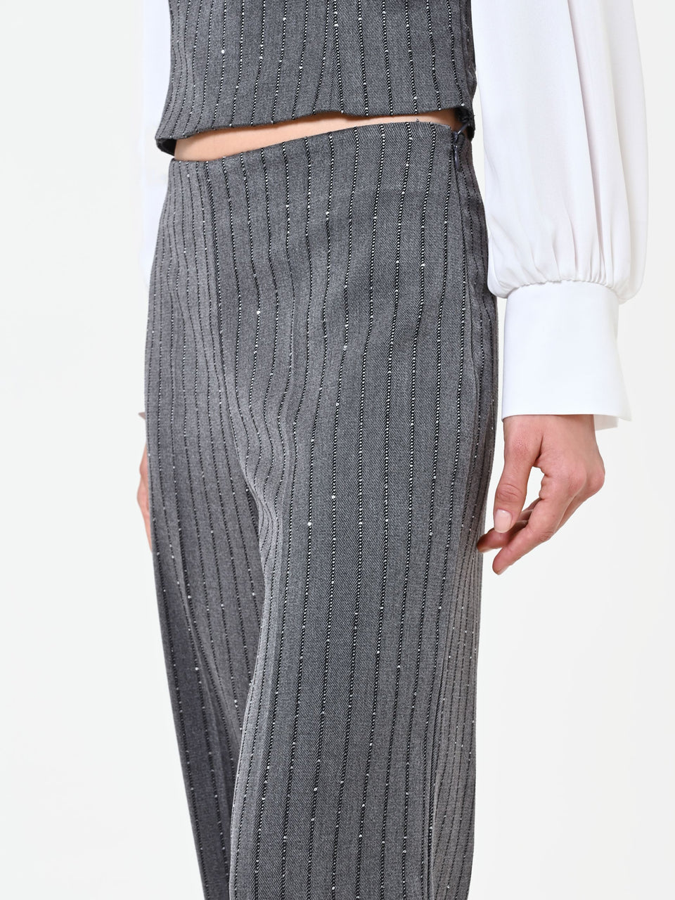 Rinascimento pantalone gessato grigio con paillettes
