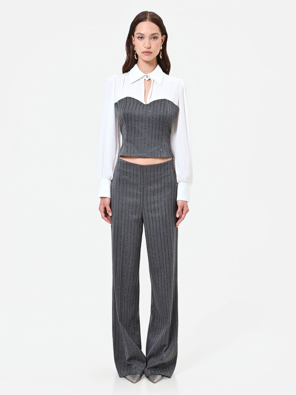 Rinascimento pantalone gessato grigio con paillettes