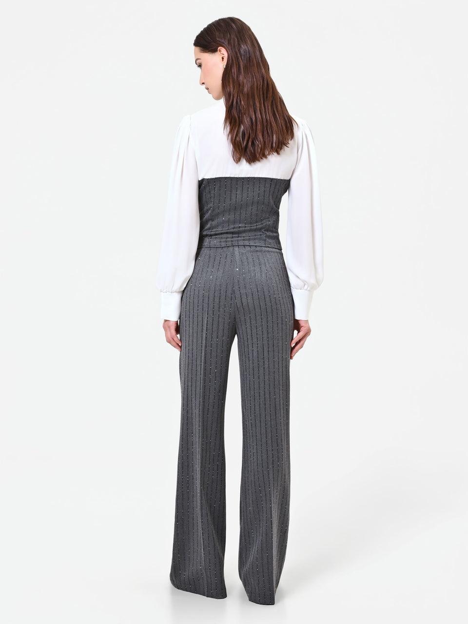 Rinascimento pantalone gessato grigio con paillettes