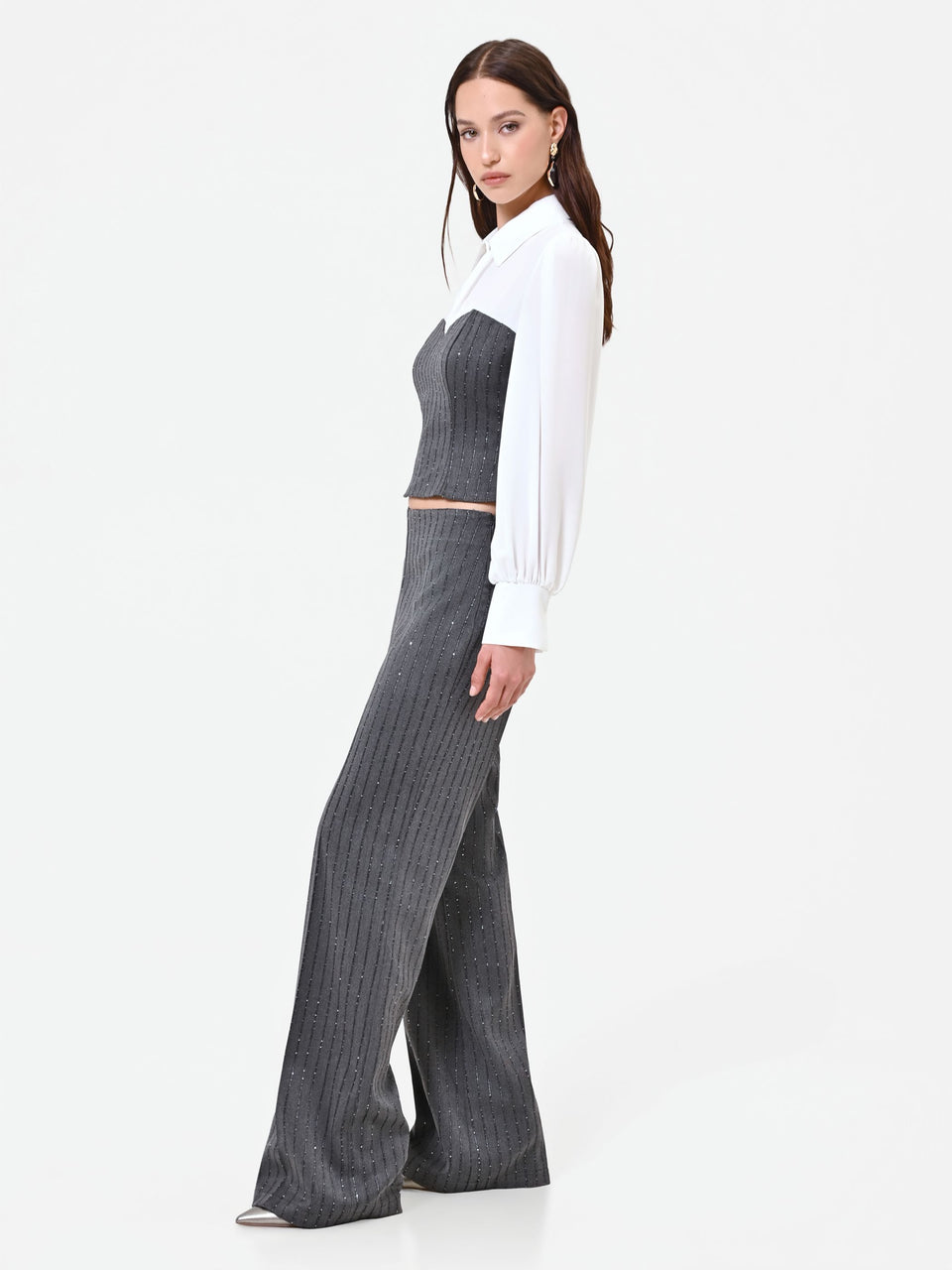 Rinascimento pantalone gessato grigio con paillettes