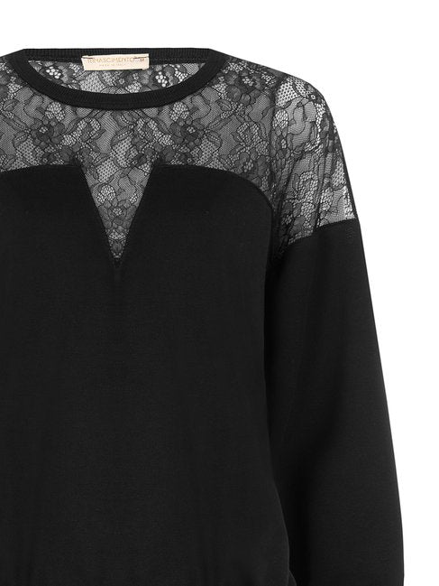 Rinascimento Felpa Over in Cotone con Inserto in Pizzo
