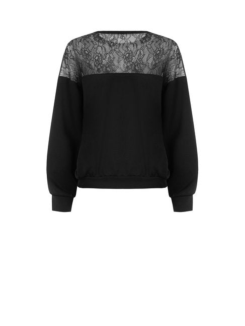 Rinascimento Felpa Over in Cotone con Inserto in Pizzo
