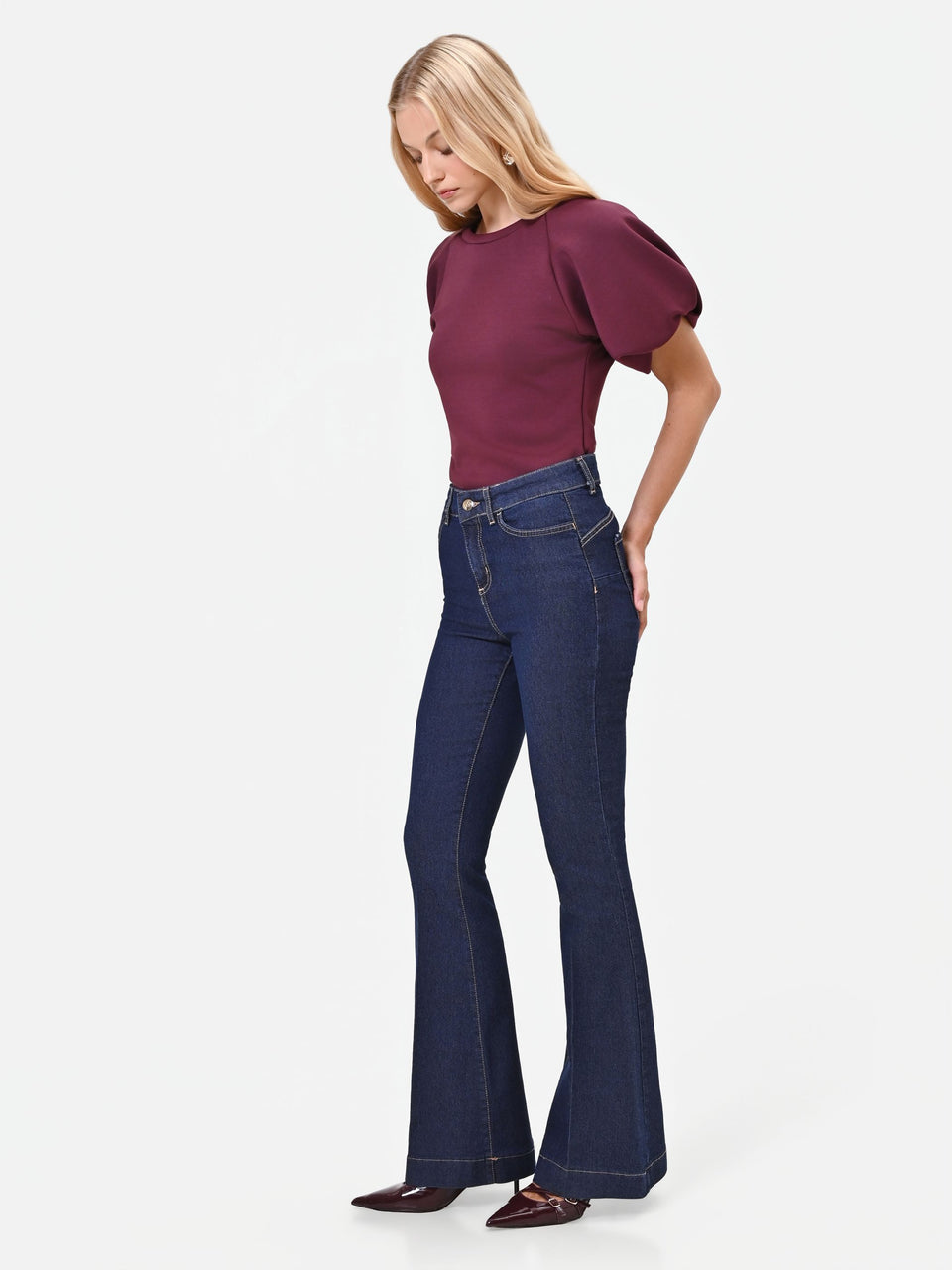 Rinascimento Pantaloni jeans a zampa bku high waist