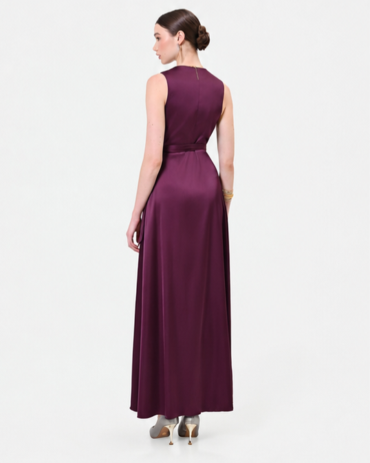 Rinascimento abito lungo bordeaux plissè