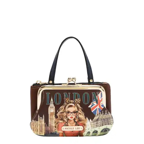 Nicole Lee mini borsetta portamonete con manico london Eye brown