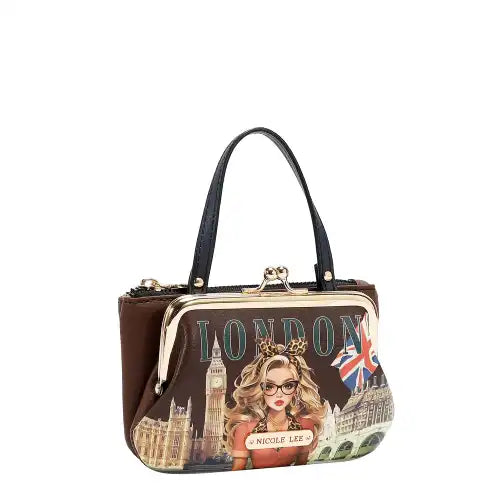 Nicole Lee mini borsetta portamonete con manico london Eye brown