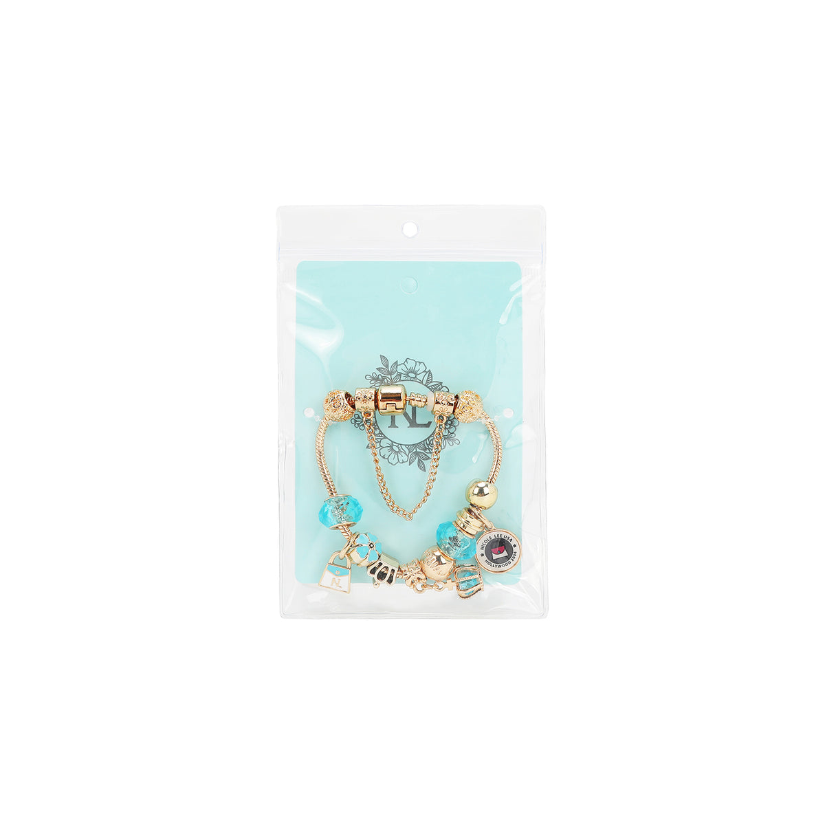 Nicole lee bracciale gold charm azzurro