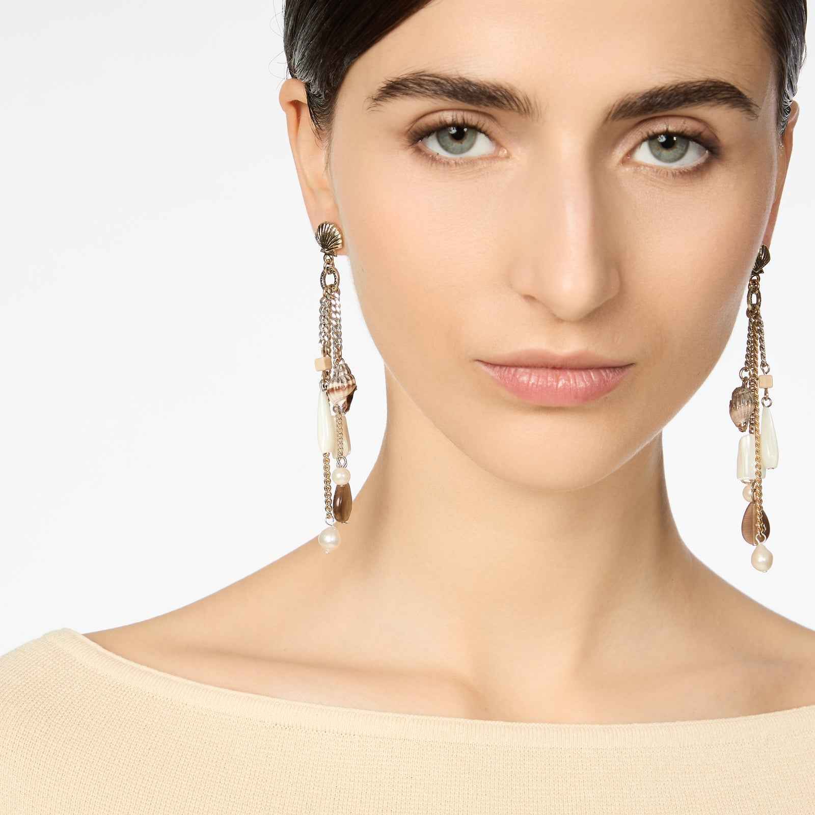 Sodini Orecchini lunghi Maresia - Oro e bianco