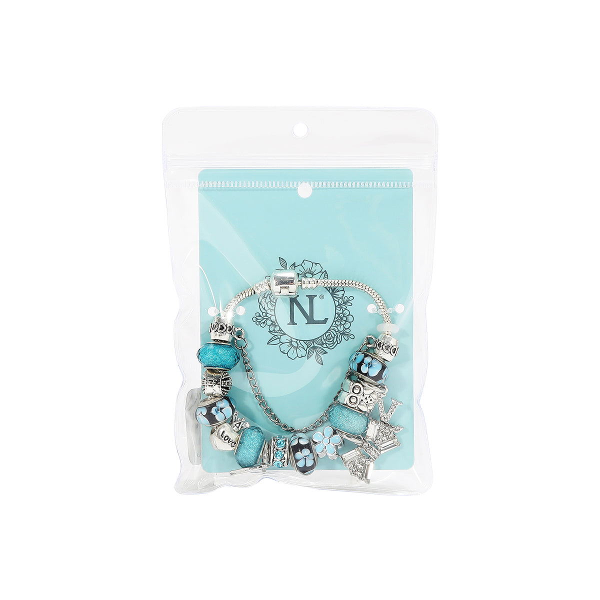 Nicole Lee bracciale silver charm azzurro