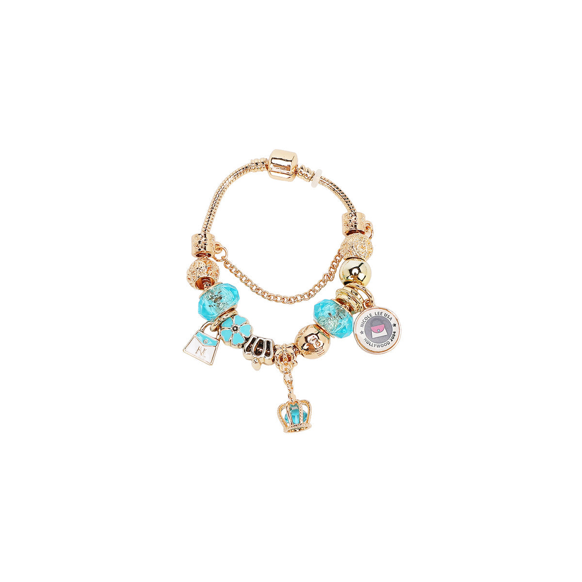 Nicole lee bracciale gold charm azzurro