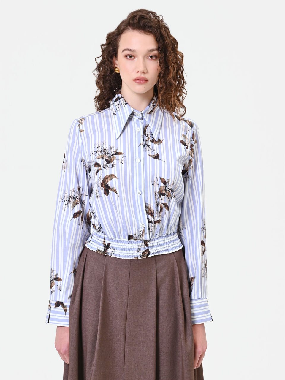 Rinascimento camicia cropped a righe fiori