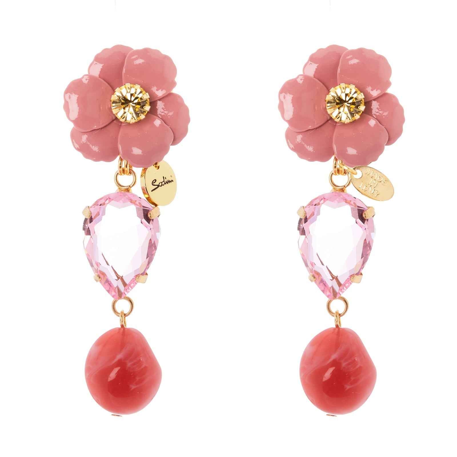 Sodini Orecchini fiore e due elementi Santa Margherita - Rosa