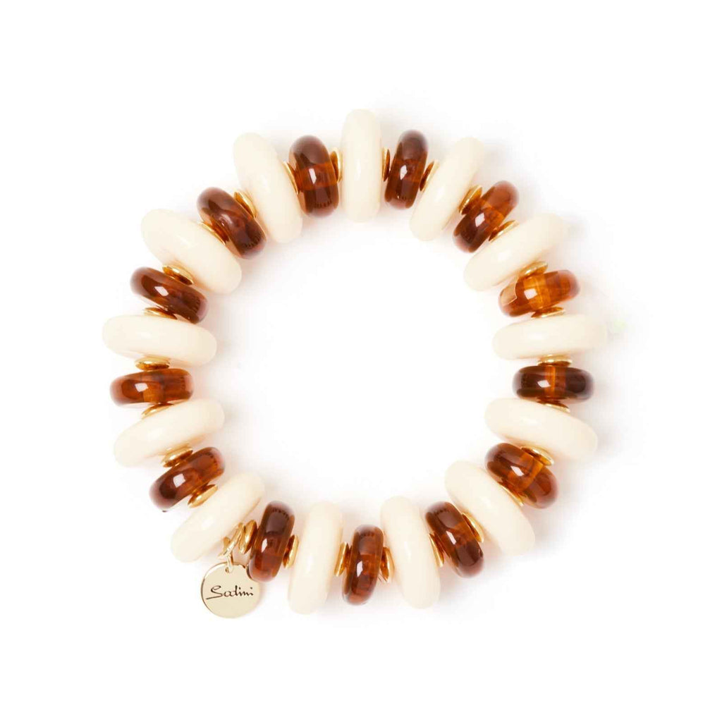Sodini Bracciale elastico a bonbon Vieste - Avorio e ambra