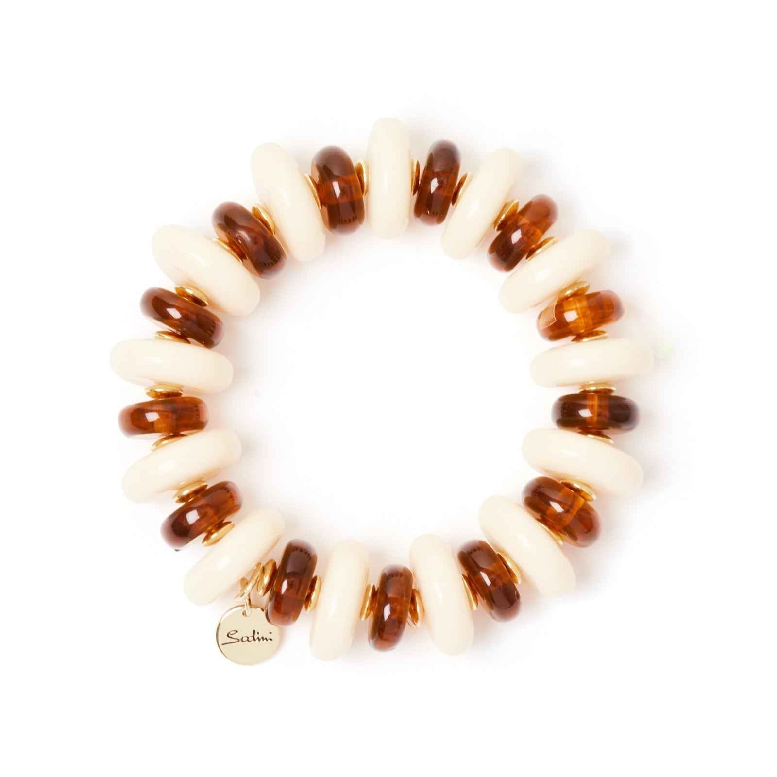 Sodini Bracciale elastico a bonbon Vieste - Avorio e ambra