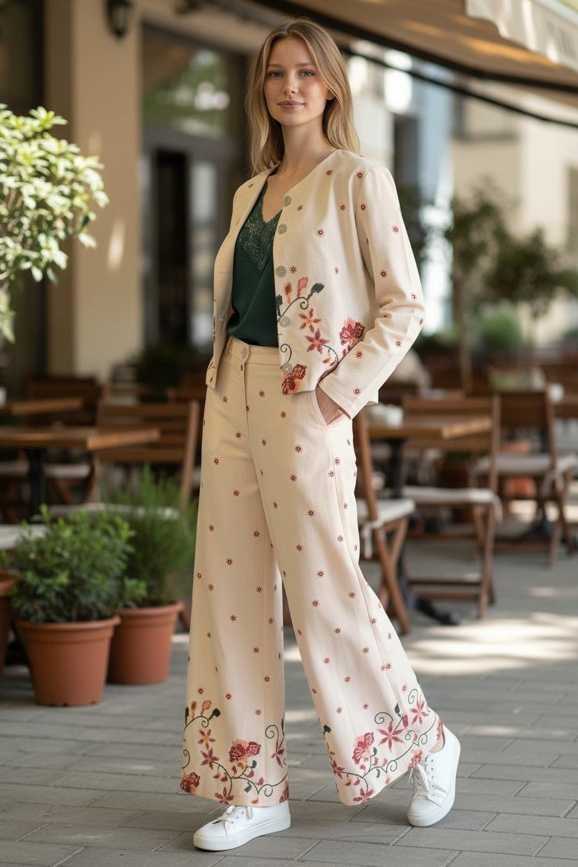 Saiph pantalone palazzo con ricamo