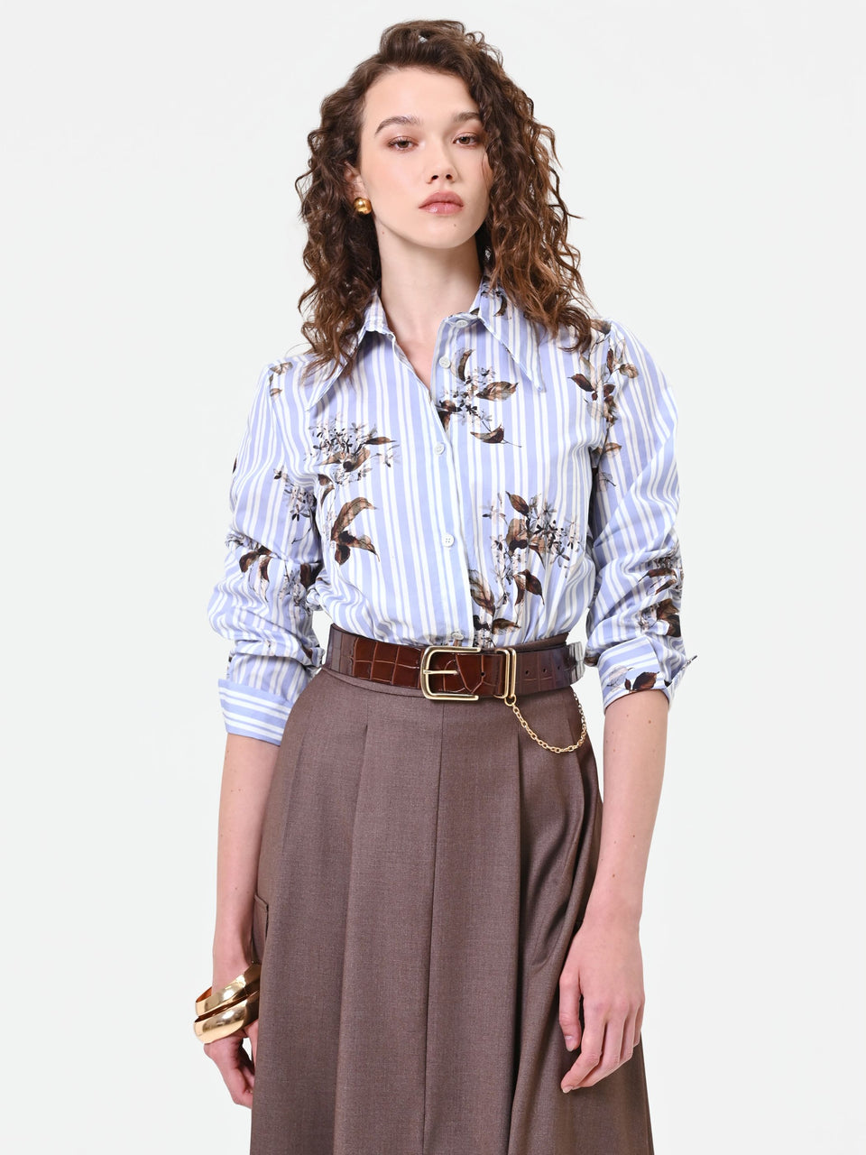 Rinascimento camicia cropped a righe fiori