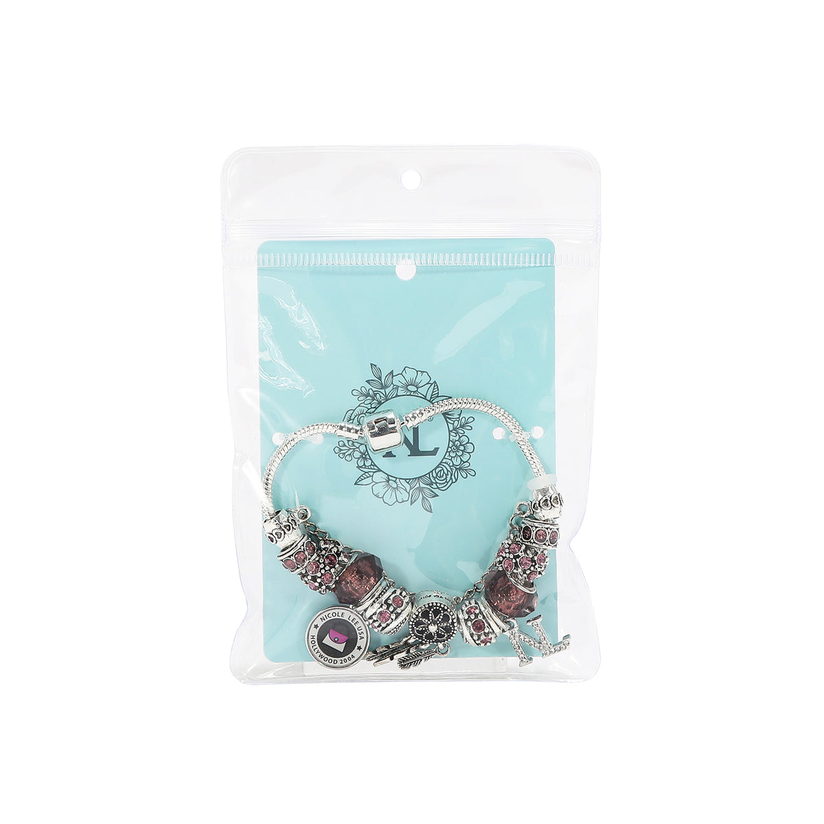 Nicole Lee bracciale silver charm purple